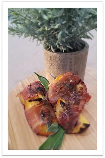 Grilled Peach Saltimbocca with Macadamia Honey
